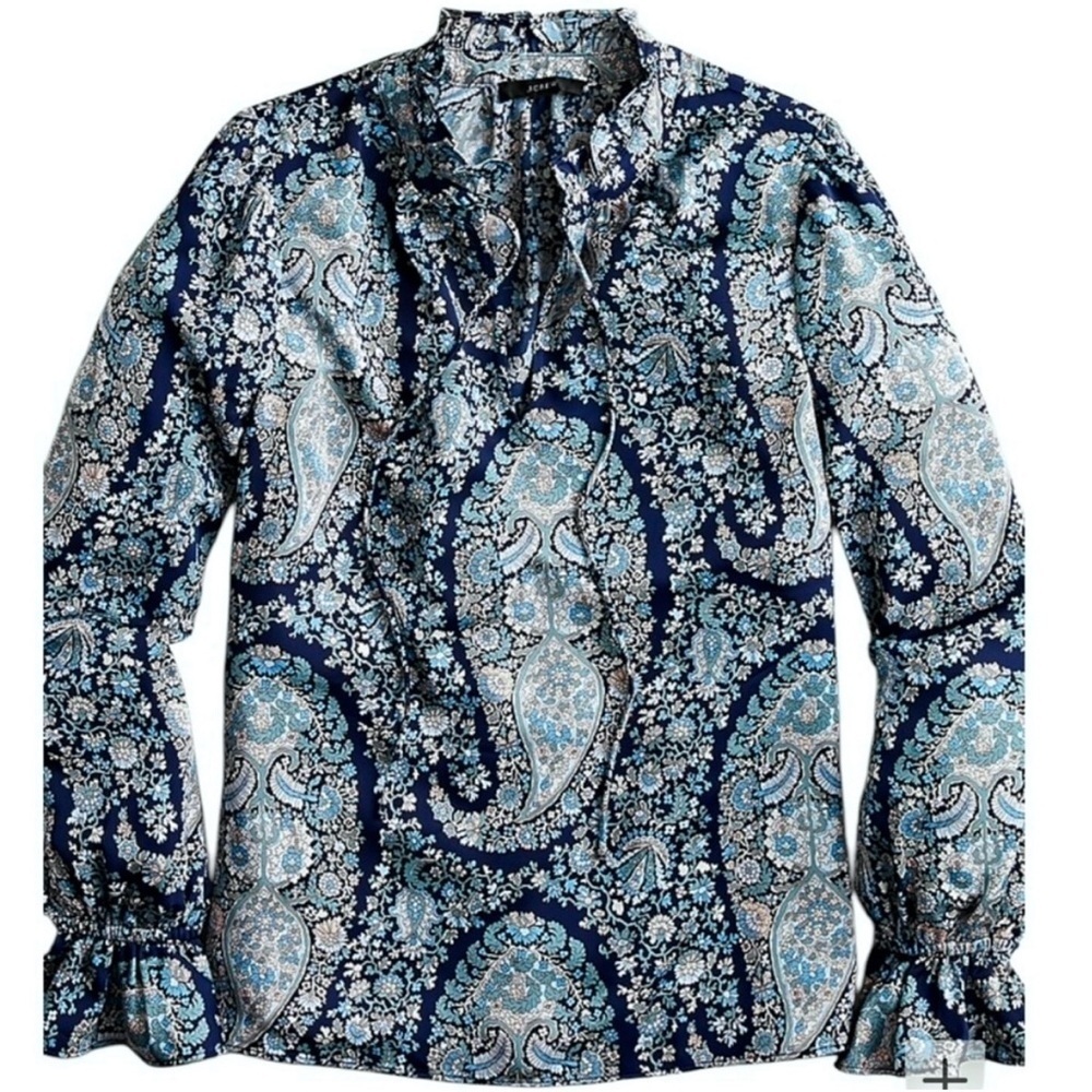 Like New J. Crew Ruffle Neck Floral Paisley Top Size Small